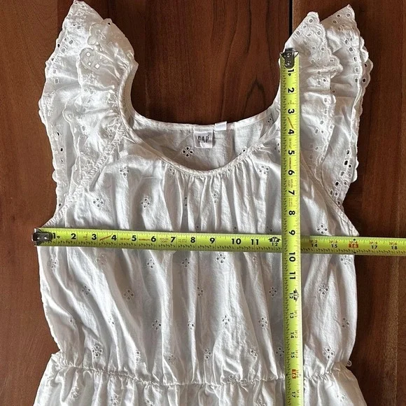 Gap‎ Dress Womens Small White Eyelet Lace Midi Ruffle Flutter Sleeve Sundress - Picture 4 of 11